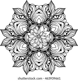 Mandala made of floral elements. Coloring page.