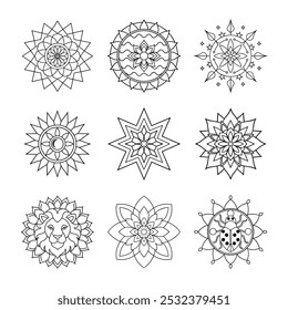 Mandala Magic Coloring Page Line Art Bundle with Flower, Animal, Geometric, and More