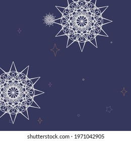 Mandala Magic Sky Snowflake Violet Composition. Pink Holiday Christmas Chaotic Mystery Wallpaper. New Year Pastel Colorful Stars Night Ornament. White Orange Green Cozy Winter Purple Design Pic.