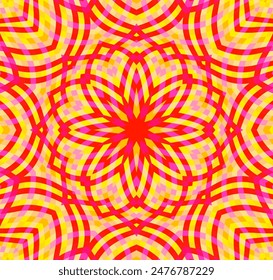 Mandala medallion geometric vector seamless pattern oriental design. Kaleidoscope flower motif. Henna silk fabric rapport. Turkish traditional background. Tribal wallpaper ornament.