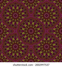 Mandala medallion vector seamless pattern. Oriental motifs fabric print. Moroccan traditional seamless ornament. Vintage medallion scrapbook graphic design. Rug pattern ethnic ornament.