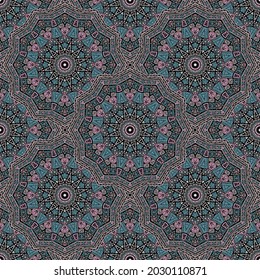 Mandala medallion vector seamless pattern. Ethnic motifs tile print. Islamic traditional seamless ornament. Bohemian medallion wallpaper graphic design. Carpet pattern ethnic template.