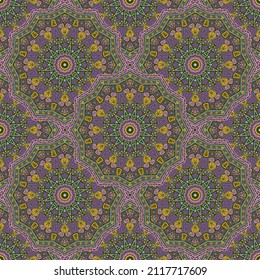 Mandala medallion vector seamless pattern. Oriental motifs fabric print. Indian traditional seamless ornament. Abstract medallion scrapbook graphic design. Rug pattern ethnic ornament.