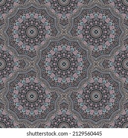 Mandala medallion vector seamless pattern. Ethnic motifs fabric print. Islamic traditional seamless ornament. Cute medallion bandana print graphic design. Wrapping paper ethnic ornament