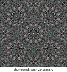 Mandala medallion vector seamless pattern. Oriental motifs fabric print. Moroccan traditional seamless ornament. Colorful medallion embroidery graphic design. Tribal pattern ethnic ornament.
