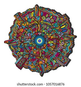 Mandala, for meditation. Vector illustration, painted, doodle drawn by hand