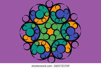 Mandala for meditations. Symmetrical pattern in the square. A colorful picture for the color book. Simple drawing for scrapbook. Template for the album