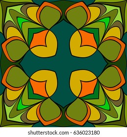 Mandala for meditations. Symmetrical pattern in the square. A colorful picture for the album, or for printing on fabrics. Eastern ornamental ornament.