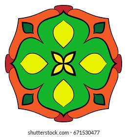 Mandala for meditations. Symmetrical pattern in the square. A colorful picture for the color book. A simple drawing for scrapbook.