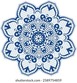 Mandala with mesmerizing symmetrical patterns and detailed artistry. Exuding tranquility and balance, ideal for meditation designs, yoga themes, decoration, and artistic projects.