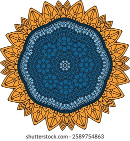 Mandala with mesmerizing symmetrical patterns and detailed artistry. Exuding tranquility and balance, ideal for meditation designs, yoga themes, decoration, and artistic projects.