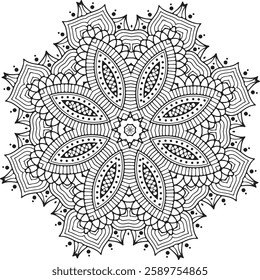 Mandala with mesmerizing symmetrical patterns and detailed artistry. Exuding tranquility and balance, ideal for meditation designs, yoga themes, decoration, and artistic projects.