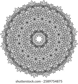 Mandala with mesmerizing symmetrical patterns and detailed artistry. Exuding tranquility and balance, ideal for meditation designs, yoga themes, decoration, and artistic projects.