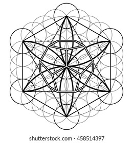 Mandala, Metatron Cube, flower of life, vector illustration. Wallpaper, cloth design, fabric, paper, cover, textile, weave, wrapping.