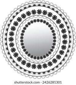 A Mandala Mirror Frame typically features intricate mandala designs surrounding the mirror's perimeter. 