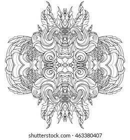 mandala with a mirror pattern, the elements of the leaves and curls