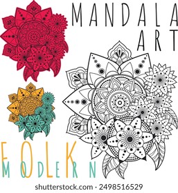 Mandala in modern folklore style as vector illustration.