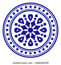 Mandala modern pattern, Circular blue and white pattern, Decorative art frame, Abstract vector round, porcelain cycle design vector illustration