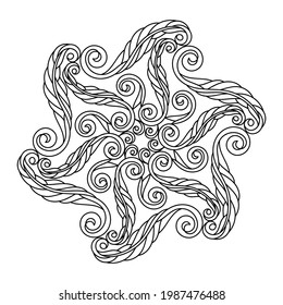 Mandala modern style, hand drawn pattern. Coloring book for adult and children. Vector abstract black and white motif, decorative element for design.