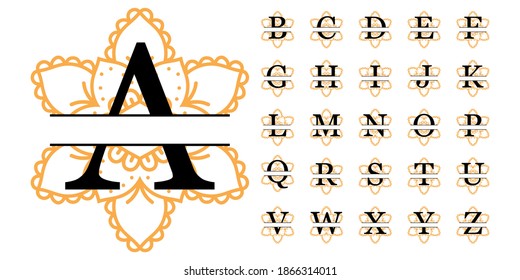 Mandala Monograma Alfabeto A-Z, Ilustración vectorial