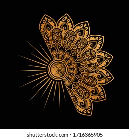 Mandala Moon Background Design, mandala on ornamental violet background. Beautiful vector illustration.