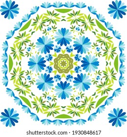 Mandala. Mosaic of spring flowers. Seamless pattern. Merry garden.  Fresh design for posters, flyers, greeting card, invitation. Vector illustration for web design or print.