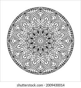 Diseño artístico de la página Mandala Motif Coloring. tarjeta de felicitación, pegatina, patrón de encaje y tatuaje. decoración de diseño interior. Círculo vectorial de mandala con un patrón de adorno floral.