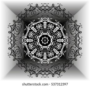 Mandala motif flower pattern. black and white. Tribal mandala drawing. Ethnic, fabric, motifs. Vector, abstract flower mandala. Decorative elements for design. EPS 10