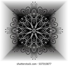 Mandala motif flower pattern. black and white. Tribal mandala drawing. Ethnic, fabric, motifs. Vector, abstract flower mandala. Decorative elements for design. EPS 10