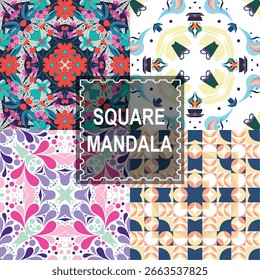conjunto de motivos mandala com padrão quadrado