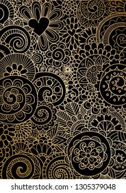 Mandala movement in golden lines on black background. Vector illustration