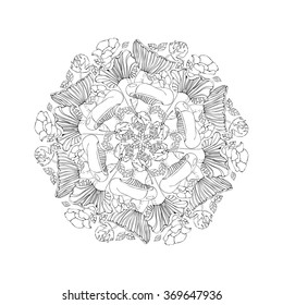 Mandala with mushrooms and berries.