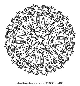 Mandala with mystical esoteric symbols. Occultism, witchcraft vector illustrations.