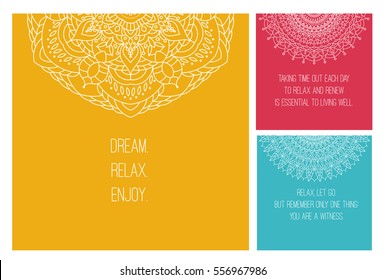 Mandala national ornament. set Vector illustrations with relax quote. For print or web design. Islam, Arabic, Indian, ottoman motifs.