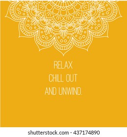 Mandala national ornament. Vector illustration with relax quote. For print or web design. Islam, Arabic, Indian, ottoman motifs.