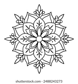 mandala nature like flowers, leaves, and vines style design for coloring book pages. mandala line art vector illustration for Mehndi design, tattoo design, yoga logo, pattern design