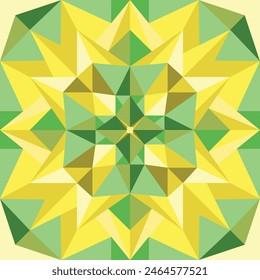 Mandala Nature in yellow and green petals and triangles 