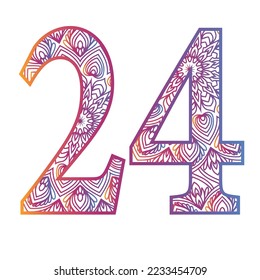 mandala number letter with colorful ornamental  design, gradient color number