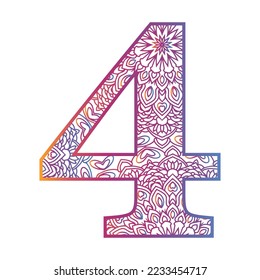 mandala number letter with colorful ornamental  design, gradient color number