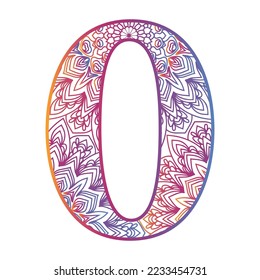 mandala number letter with colorful ornamental  design, gradient color number