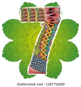 Mandala with number seven. Vector decorative zentangle