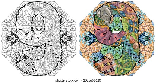 Mandala with numero nine. Vector decorative zentangle