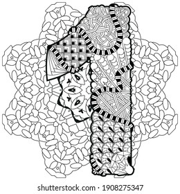 Mandala with numero one for coloring. Vector decorative zentangle