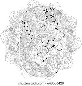 Mandala with numero six for coloring. Vector decorative zentangle