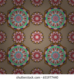 Mandala on background. Geometric circle element in glod colors. Spiritual and ritual symbol of Islam, Arabic, Indian religions. Vector Round Ornament Pattern.