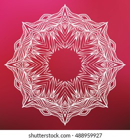  Mandala on a blurred background. Red blurred background and outline mandala.