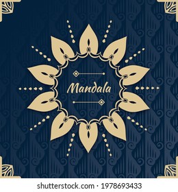 Mandala on dark blue background. Round Ornament Pattern. Indian. Arabic, Islam ornament, Buddhism culture symbol