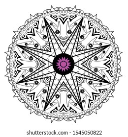 Mandala on fill color isolated background. Vector new year mandala in gold and red colors. Mandala with new year patterns
