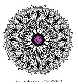 Mandala on fill color isolated background. Vector new year mandala in gold and red colors. Mandala with new year patterns
