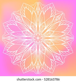 Mandala on gradient background.Mandala with floral patterns. Vintage decorative elements. Hand drawn background. Islam, Arabic, Indian, ottoman motifs. Yoga template.